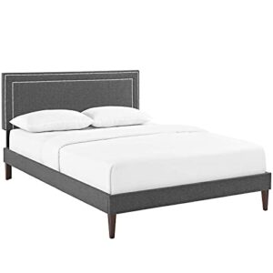 modway virginia upholstered queen platform bed frame with tapered legs in gray