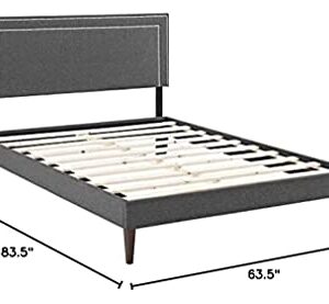 Modway Virginia Upholstered Queen Platform Bed Frame With Tapered Legs in Gray