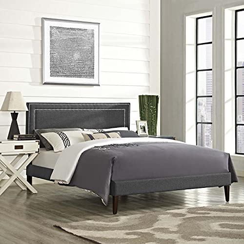 Modway Virginia Upholstered Queen Platform Bed Frame With Tapered Legs in Gray