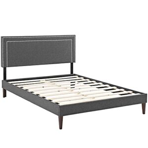 Modway Virginia Upholstered Queen Platform Bed Frame With Tapered Legs in Gray