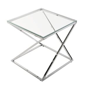 versa trento auxiliary small table for the living room, bedroom or kitchen. modern side table, measurements (h x l x w) 51 x 51 x 51 cm, glass and metal, colour silver
