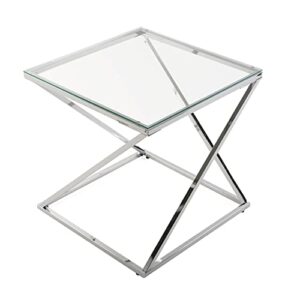 Versa Trento Auxiliary Small Table for The Living Room, Bedroom or Kitchen. Modern Side Table, Measurements (H x L x W) 51 x 51 x 51 cm, Glass and Metal, Colour Silver