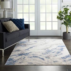 nourison silky textures distressed blue/ivory/grey 7’10” x 10’6″ area rug (8′ x 11′), 7’10″x10’6″,