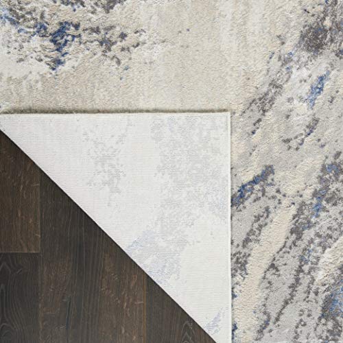 Nourison Silky Textures Distressed Blue/Ivory/Grey 7'10" x 10'6" Area Rug (8' x 11'), 7'10"X10'6",