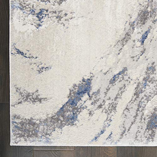 Nourison Silky Textures Distressed Blue/Ivory/Grey 7'10" x 10'6" Area Rug (8' x 11'), 7'10"X10'6",