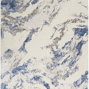 Nourison Silky Textures Distressed Blue/Ivory/Grey 7'10" x 10'6" Area Rug (8' x 11'), 7'10"X10'6",