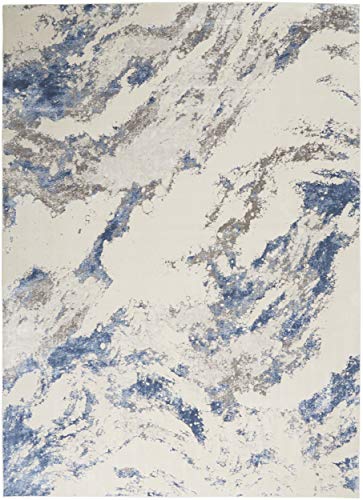 Nourison Silky Textures Distressed Blue/Ivory/Grey 7'10" x 10'6" Area Rug (8' x 11'), 7'10"X10'6",