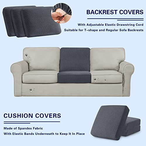 subrtex 7 Pieces Stretch Sofa Slipcover Sets Couch Cover Sets Backrest Cushion Covers Furniture Protector Collection Set for Oversize Sofa Loveseat Chair Slip Covers(Large, Gray)