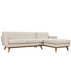 modway engage mid-century modern upholstered fabric right-facing sectional sofa in beige