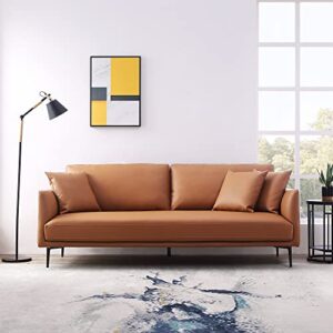 acanva luxury mid-century modern vegan leather single cushion living room sofa, 87″ couch, mocha bisque