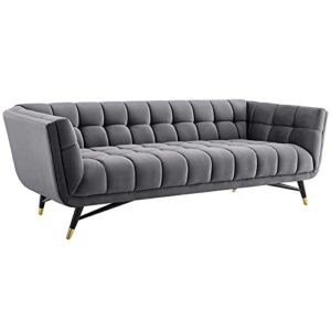 modway adept contemporary mid-century modern performance velvet upholstered tufted sofa in gray