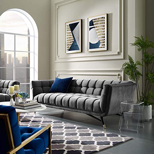 Modway Adept Contemporary Mid-Century Modern Performance Velvet Upholstered Tufted Sofa in Gray