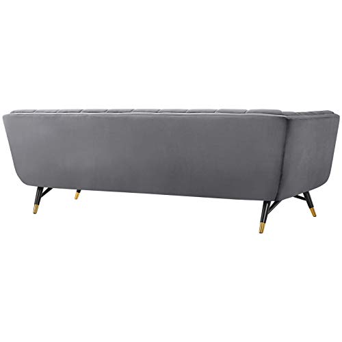 Modway Adept Contemporary Mid-Century Modern Performance Velvet Upholstered Tufted Sofa in Gray