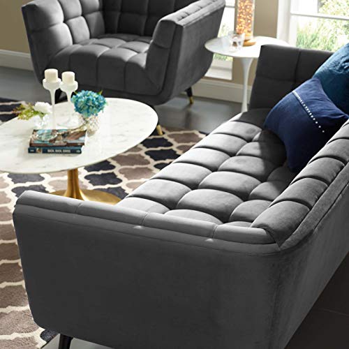 Modway Adept Contemporary Mid-Century Modern Performance Velvet Upholstered Tufted Sofa in Gray