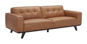 amazon brand – rivet bigelow modern leather sofa couch with wood base, 89.4″w, cognac / espresso