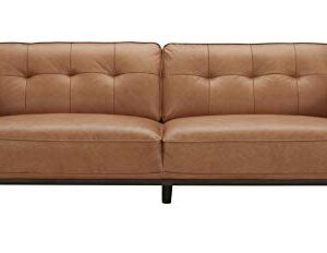 Amazon Brand – Rivet Bigelow Modern Leather Sofa Couch with Wood Base, 89.4"W, Cognac / Espresso