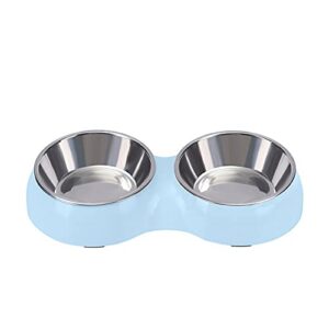 fuuie bowls for food and water double pet bowls dog food water feeder stainless steel pet drinking dish feeder cat puppy feeding supplies small dog accessories (color : blue)