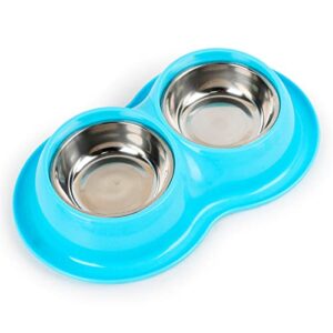 fuuie bowls for food and water stainless steel pp double bowls food anti ants water dog bowl cat feeder cat pet bowl (color : blue)