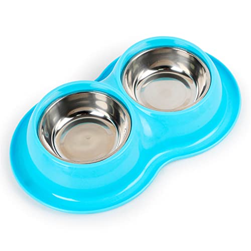 FUUIE Bowls for Food and Water Stainless Steel PP Double Bowls Food Anti Ants Water Dog Bowl Cat Feeder Cat Pet Bowl (Color : Blue)