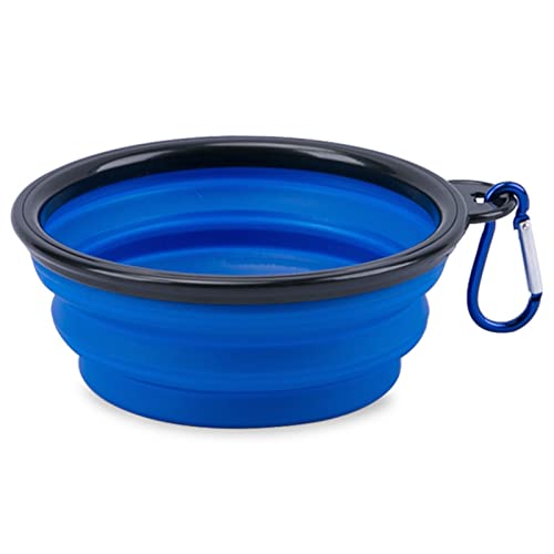 MMOOCO Bowls, Folding Dog Bowl Silicone Pet Bowl Outdoor Travel Portable Dog Bowl Pet Water Bowl Puppy Food Container Feeder Dishes Bowl. (Color : Blue)