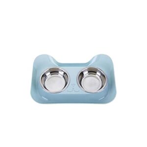 fuuie bowls for food and water 1pc durable double stainless steel dog cat bowls with non-spill & non-skid design for pet food and water elevated feeding (color : blue)