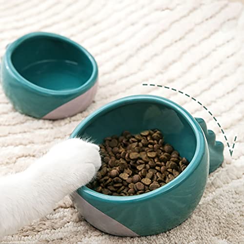 Cat Bowl Ceramic Double Bowl Anti-Tipping Food Bowl Dog Bowl Cat Drinking Bowl Protecting Cervical Spine Pet Supplies (Blue Big)