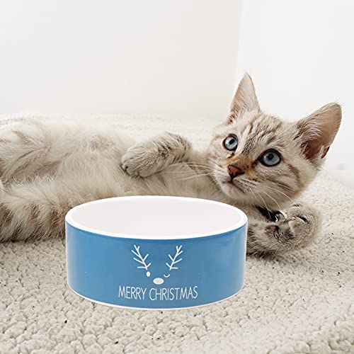 Ceramic Dog Bowls Christmas Pet Food Bowl Cat Feeder Bowl Pet Food Water Feeder for Dog Cat Puppy Kitten ( Color : Blue )