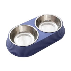 pet dog supplies double square round pet bowl,pet food and water feeder,made of stainless steel,dog and cat feeding accessories kit water bottle (size : double bowl blue)