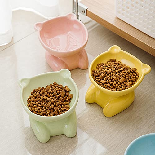 FUUIE Bowls for Food and Water Ceramic Pet Bowl Grain Bowl Cat Bowl High-Foot Bowl Guard Cat Bowl Water Bowl Anti-Black Chin Beveled Edge Bowl (Color : Blue)