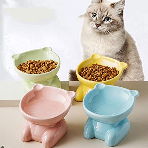 FUUIE Bowls for Food and Water Ceramic Pet Bowl Grain Bowl Cat Bowl High-Foot Bowl Guard Cat Bowl Water Bowl Anti-Black Chin Beveled Edge Bowl (Color : Blue)