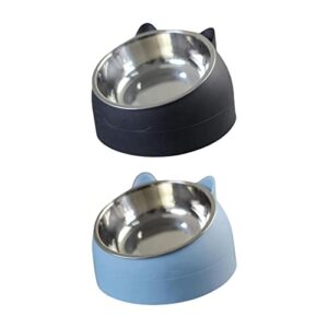 baoblaze 2x metal raised puppy cat dog bowls tilted elevated water food feeder small dogs cats pet feeder , blue black