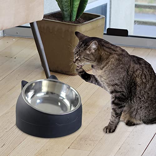 Baoblaze 2X Metal Raised Puppy Cat Dog Bowls Tilted Elevated Water Food Feeder Small Dogs Cats Pet Feeder , Blue Black