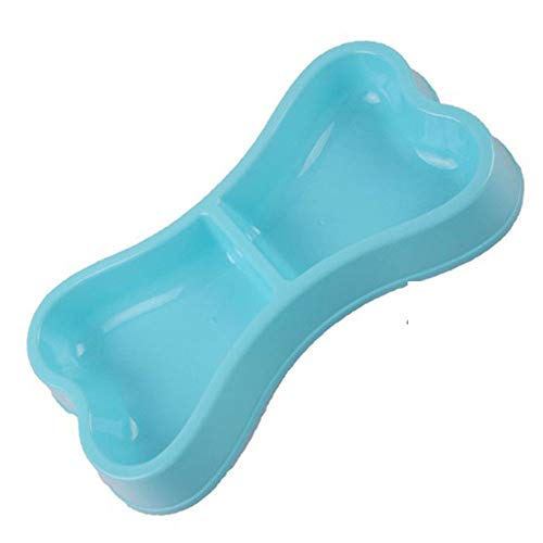 FUUIE Bowls for Food and Water Pets Feeding Double Bowls Portable Plastic Dog Cat Bone Shape Water Food Containers Feeder Feeding Bowl Pet Accessories (Color : Blue)