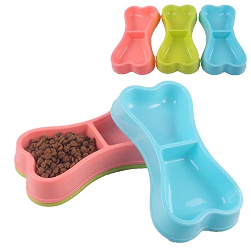 FUUIE Bowls for Food and Water Pets Feeding Double Bowls Portable Plastic Dog Cat Bone Shape Water Food Containers Feeder Feeding Bowl Pet Accessories (Color : Blue)
