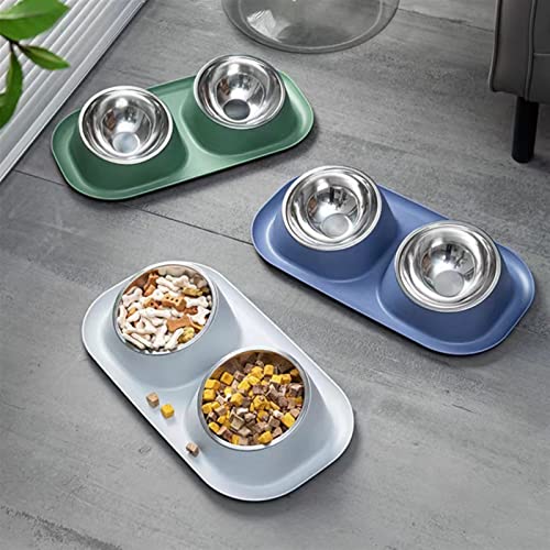 FUUIE Bowls for Food and Water Angled Double Bowl Stainless Steel Pet Bowl (Color : Blue)