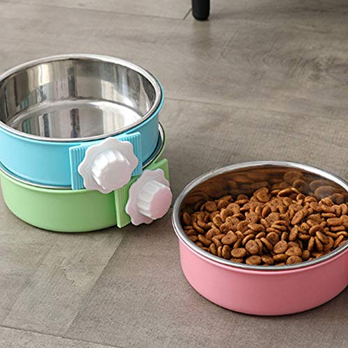 FUUIE Bowls for Food and Water Pet Bowl/Pet Universal/Stainless Steel/Green Blue/Overturn-Proof Hanging Pet Bowl (Color : A)