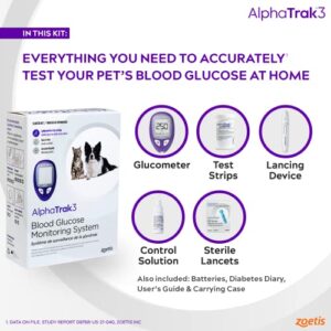 AlphaTrak 3, 8 Piece Pet Blood Glucose Monitoring Kit For Diabetic Cats And Dogs, All-In-One Solution for In-Clinic Or At Home, With Digital Results