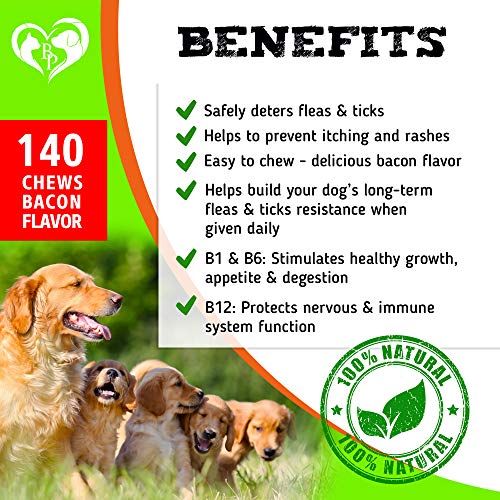 Flea and Tick Prevention Chewable Pills for Dogs - Revolution Oral Flea Treatment for Pets - Pest Control & Natural Defense - Chewables Small Tablets Made in USA… (Bacon)