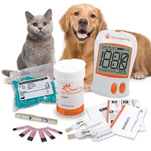 pet control hq blood sugar glucose monitor system – cat and dog glucose monitoring kit – accurate diabetes testing 2 calibrated code-chips, lancets, logbook – monitor + 50 test strips