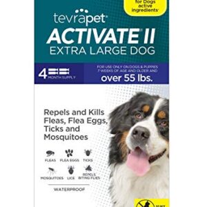 TevraPet Activate II Flea and Tick Prevention for Dogs | 4 Months Supply | Extra Large Dogs 55+ lbs | Fast Acting Treatment and Control | Topical Drops