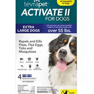 TevraPet Activate II Flea and Tick Prevention for Dogs | 4 Months Supply | Extra Large Dogs 55+ lbs | Fast Acting Treatment and Control | Topical Drops