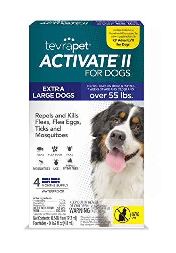 TevraPet Activate II Flea and Tick Prevention for Dogs | 4 Months Supply | Extra Large Dogs 55+ lbs | Fast Acting Treatment and Control | Topical Drops