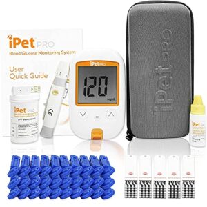 iPet PRO Blood Glucose Monitoring System Designed for Dogs & Cats| Includes Meter, 2 AA Batteries, User Guide, Log Book, 25 Test Strips, Control Solution, Lancing Device, 30 28G Lancets, Carrying Case