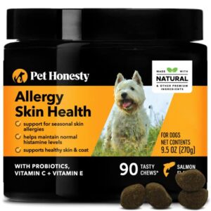 pethonesty allergy skin health – fish oil for dogs omegas, dhagold, flaxseed, probiotics for itch-free skin, shiny coats, helps reduce shedding, soft chews for healthy skin & coat – 90 ct (salmon)