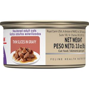 Royal Canin Feline Health Nutrition Spayed/Neutered Thin Slices In Gravy Canned Cat Food, 3 oz cans 24-count