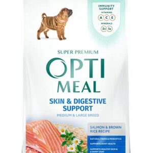 OPtimeal Sensitive Skin and Stomach Dog Food - Proudly Ukrainian - Tasty Dog Food Dry Recipe with Skin & Digestive Support - Medium/Large Adult Dogs (8.8 Pound (Pack of 1), Salmon & Brown Rice)