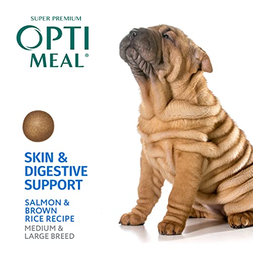 OPtimeal Sensitive Skin and Stomach Dog Food - Proudly Ukrainian - Tasty Dog Food Dry Recipe with Skin & Digestive Support - Medium/Large Adult Dogs (8.8 Pound (Pack of 1), Salmon & Brown Rice)