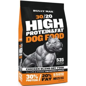 bully max high performance super premium dog food. for all ages (for puppies & adult dogs). 535 calories per cup. for muscle, size, growth, and weight. (5 pound bag)