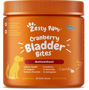 zesty paws cranberry for dogs – ut incontinence support + immune health dog antioxidant – urinary tract uti & kidney + bladder support – d-mannose + organic marshmallow & licorice – 90 chew treats