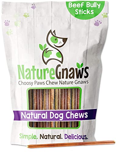 Nature Gnaws Extra Thin Bully Sticks for Dogs - Premium Natural Beef Dental Bones - Long Lasting Dog Chew Treats for Small Dogs & Puppies - Rawhide Free